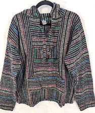 Artesanias Mickey medium multicolor striped baja Mexican-style poncho hoodie