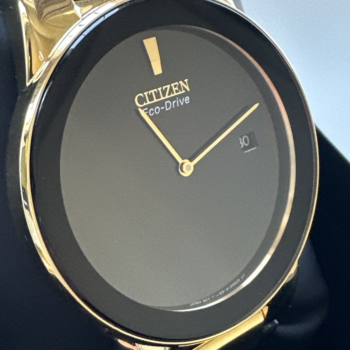 Citizen Eco-Drive Mens Gold Plated Stainless Black Leather Band