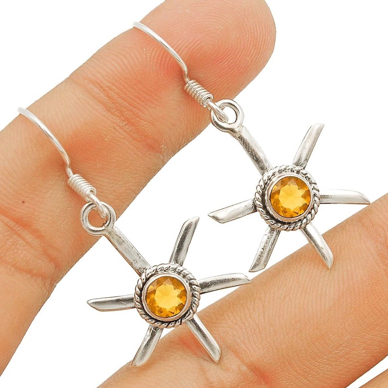 Natural Golden Citrine 925 Solid Sterling Silver Earrings Jewelry @9-9