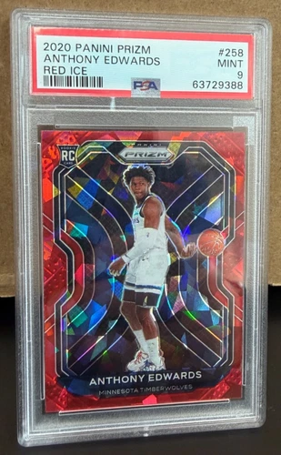 2020-21 Panini Prizm ANTHONY EDWARDS Rookie RC Red Ice Prizm #258 PSA 9
