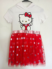 Hello Kitty Girls XL 14 Hooded Tutu Dress White/Red Polka Dot Tulle Bow