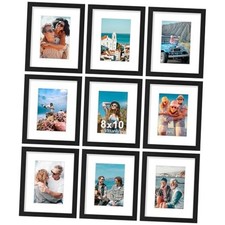 Picture Frames Set of 9, Shatter Resistant Plexiglass, Display 5x7 8x10 Black