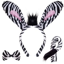 3 Pcs Zebra Costume Set Zebra Ears Headband Tail Bow Tie Costume for Adults H...
