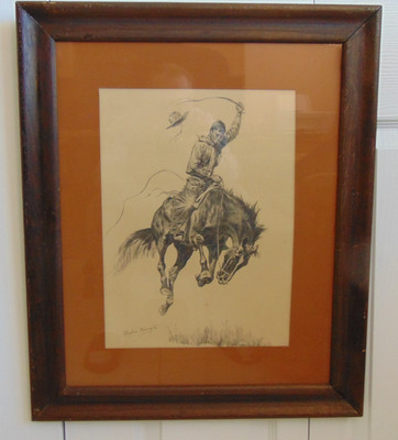 FREDERIC REMINGTON COWBOY BUCKING HORSE PRINT FRAMED