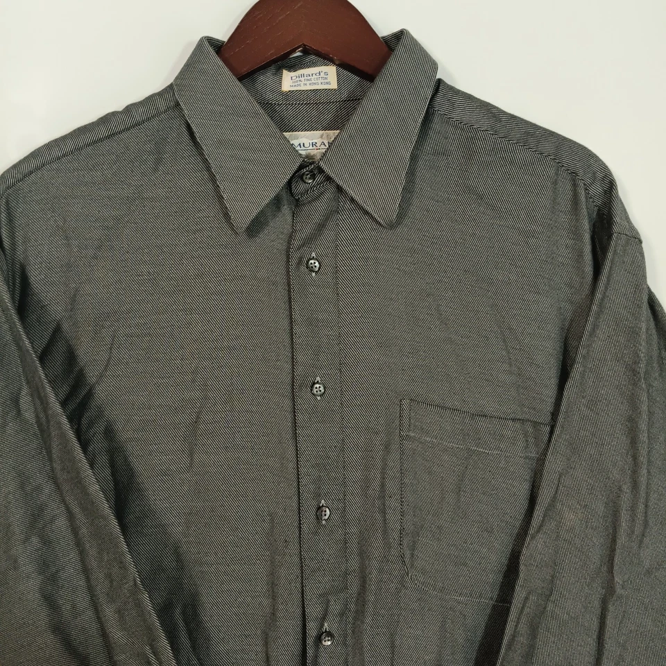 Algodão fino listrado preto e branco vintage Dillard's Murano masculino L 16 1/2 34/35 - Imagem 2 de 4