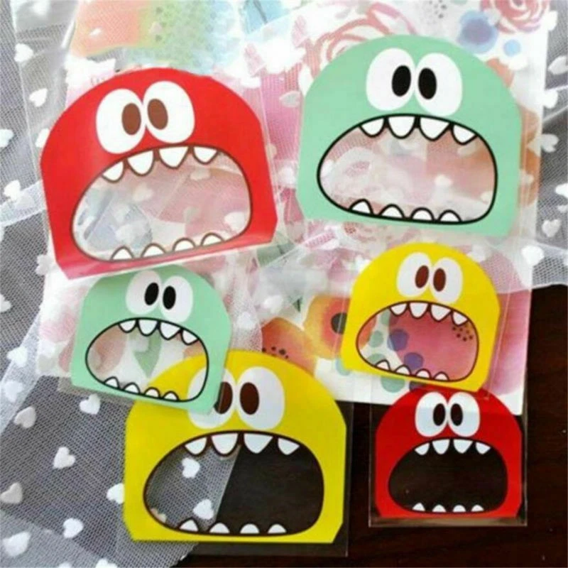 100pcs Biscuit Sweet Bag Self-Adhesive Cello Gift Foodie Monster Seal Treat Bag - Image 2 of 4