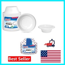 Ribbed Edge 12oz Disposable Bowls - 100 White Plastic Bowls for Meals & Snacks