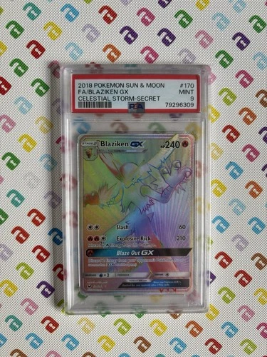 Pokemon TCG Celestial Storm Blaziken GX Rainbow Card 170/168 PSA 9
