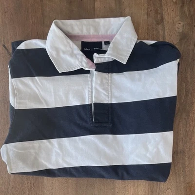 Eden Park Polo homme S rayé noir blanc manches longues col brodé thème océan - Photo 1/4