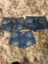 Women  s Juniors 7 Blue Denim Cut Off Shorts Lot 3 Studded Embroidered