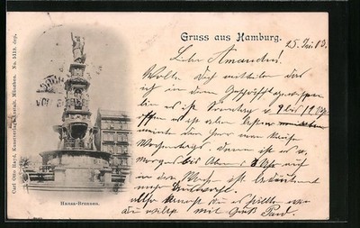 Hamburg-St. George, Hansa Fountain, Postcard 1903 
