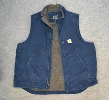 Carhartt Vest Mens Large Blue Loose Fit Sherpa Lined Canvas Workwear OV4277-M