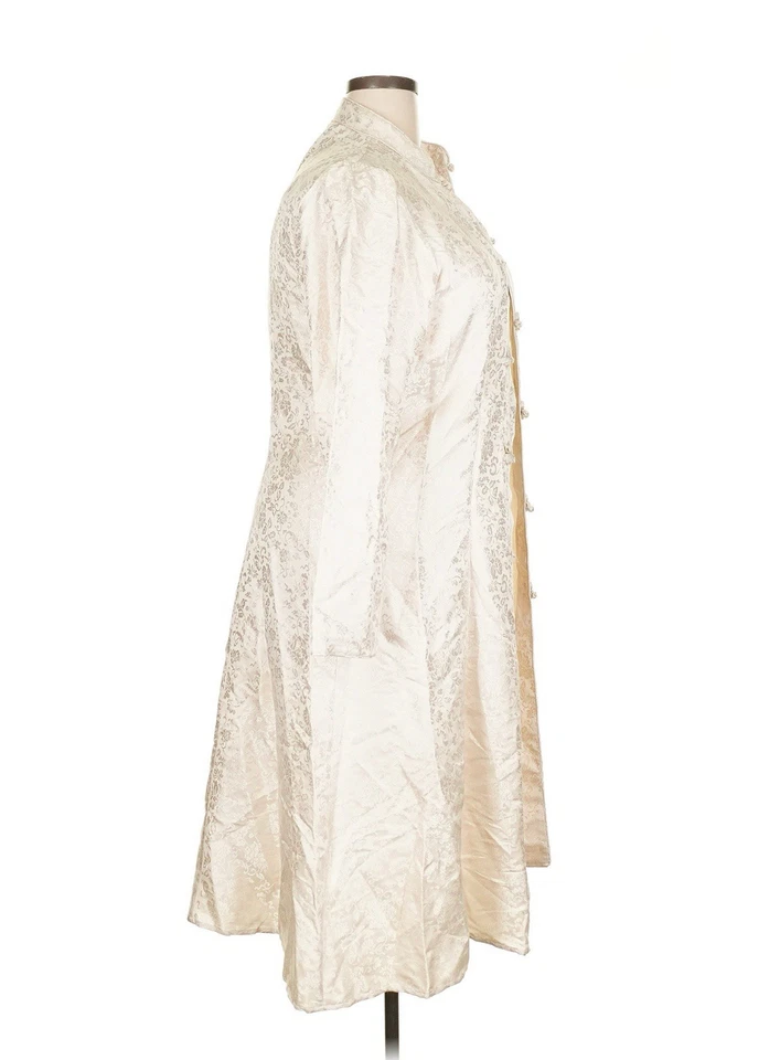 Blazer Chaqueta Plumero J. Peterman Marfil Seda Floral Estilo Mandarín Brocado Talla 18 Foto 4 de 4