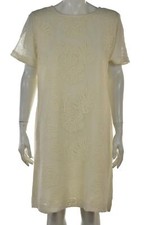 NEW Ann Taylor Loft Dress Size L Petite Ivory Shift Knee Length Short Sleeve