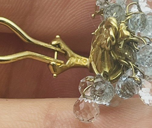 18k Oro Amarillo Briolette Aguamarina Azul Y Perla Pendientes Clip - Imagen 10 de 10