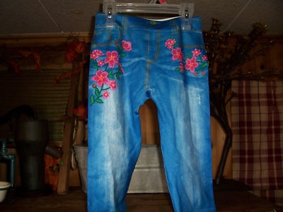WONDER NATION GIRLS LEGGINGS SIZE 4-6X  BLUE ROSE DESIGN COUNTRY WESTERN THEME