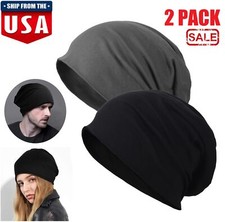 2PCS Men's Winter Casual Beanie Cap Cotton Blended Warm Hat Hat Slouch Women Cap