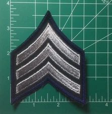 (2) Sergeant Chevron - 3 Silver Stripes on DARK NAVY BLUE (Navy Border) Patch