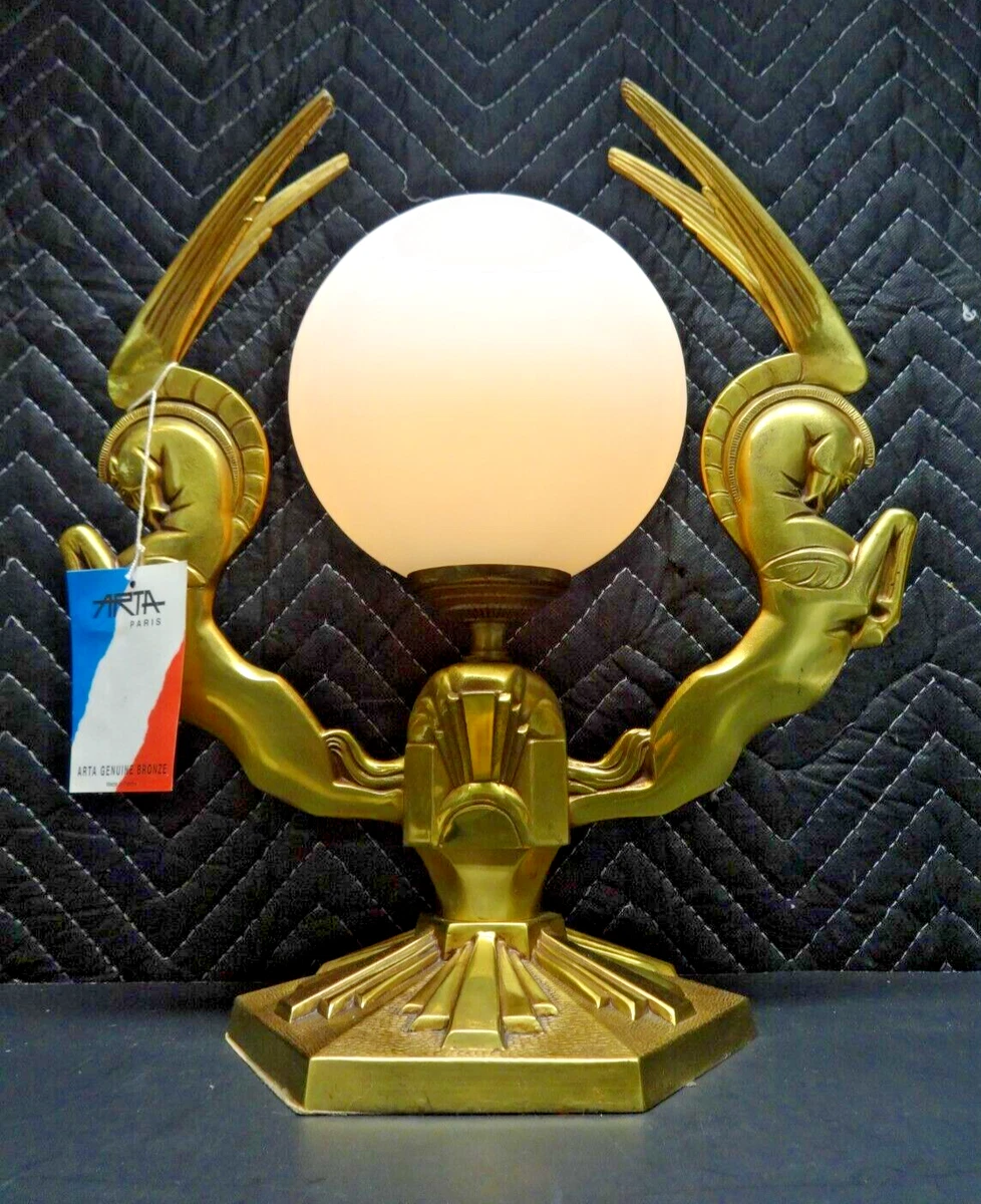Art Deco Bronze Eagle w Pegasus Wings around Globe Accent Lamp ARTA Paris