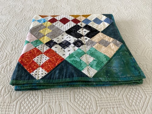 Handmade Patchwork Squares Geometric Quilt Colourful Cotton 70 Cm² - Picture 10 of 10
