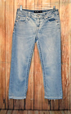 Miss Me Women Mid-Rise Capri Floral Embroidered Light Blue Denim Jeans Sz 27