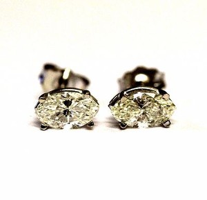New 14k white gold SI1-3 J 1.05ct marquise diamond stud earrings 0.9g Natural