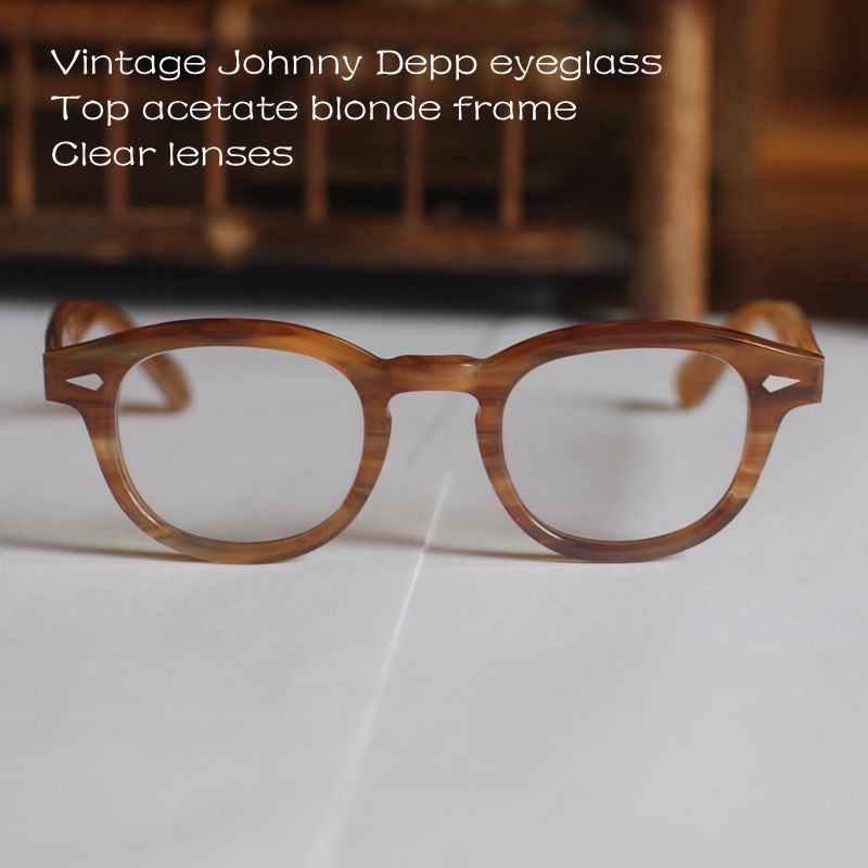 Johnny Depp Style Blonde Acetate Eyeglass Frames – Round, Hippie, Unisex, 44mm Lens Width 6 thumbnail image