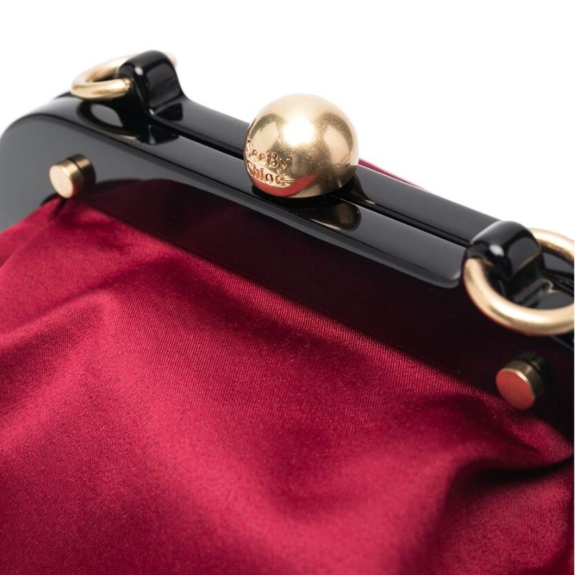 即発★See by Chloe★SMALL TILLY SATIN CLUTCH CHS21SSB16914 NWT See by Chloe Tilly Small Satin Clutch Crossbody Dark Red