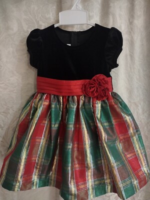 Christmas Dress 18 Months Black Velvet Shimmer Plaid With