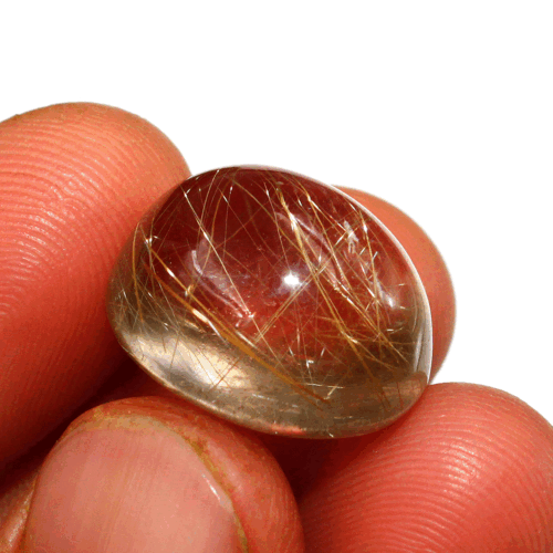 Quarzo Rutilo Dorato Naturale 28 Cts Qualità AAA 19mmx15mm Ovale Cabochon Gemma - Foto 8 di 11