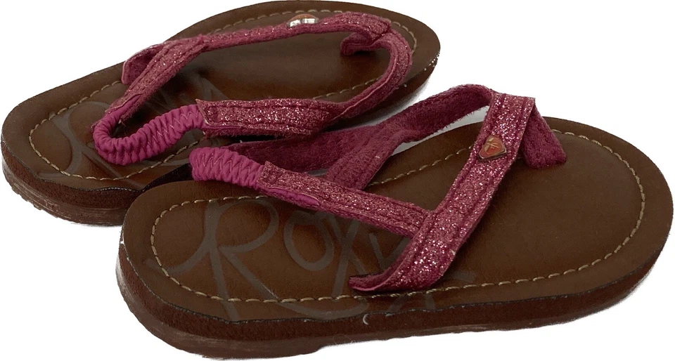 Sandalias chanclas Roxy rosa y marrón para niñas pequeñas, sin talla que se muestra estimación 3/4* Foto 3 de 4