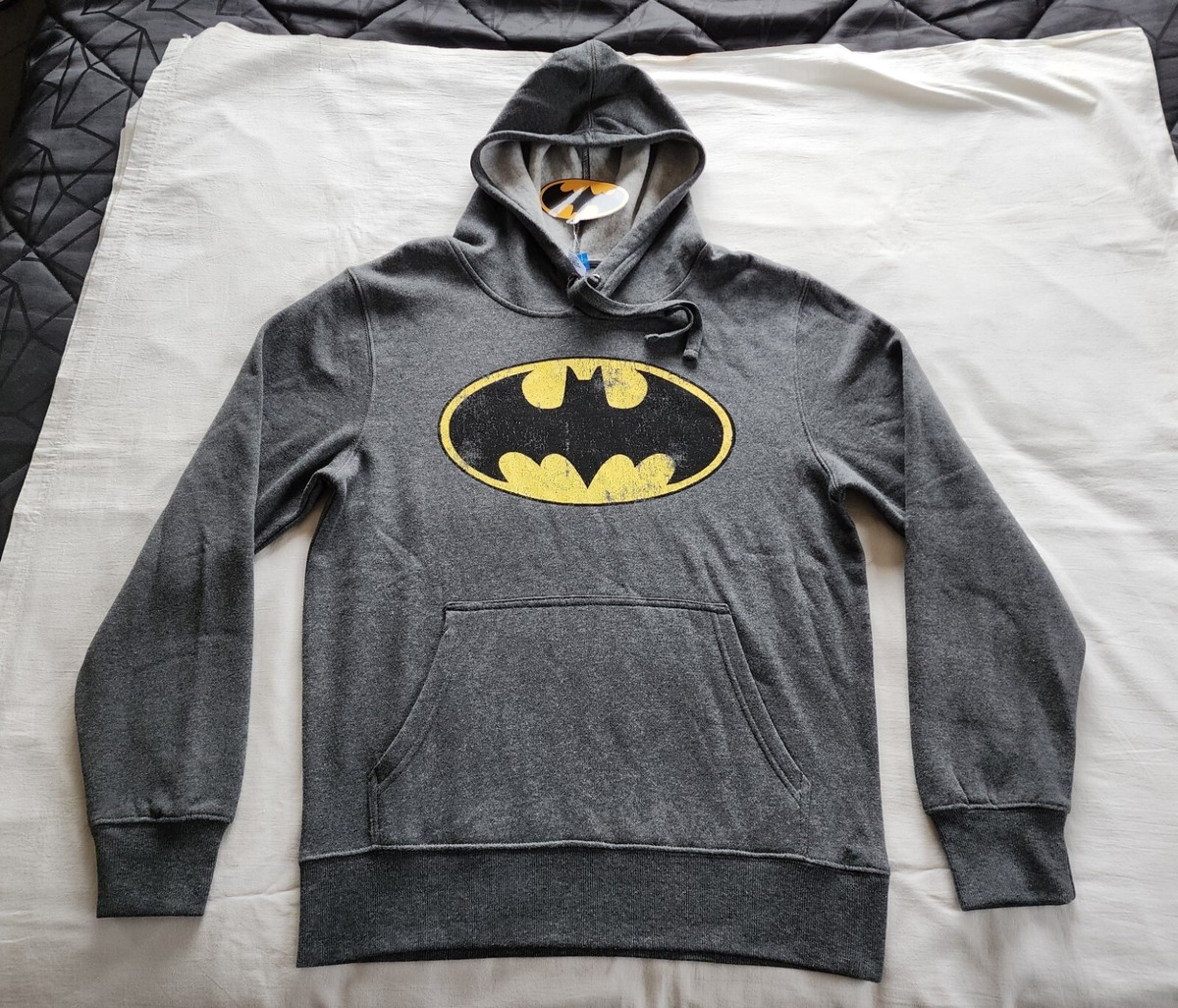 DC Comics Batman Logo Mens Grey Printed Hoodie Jumper Top Size S