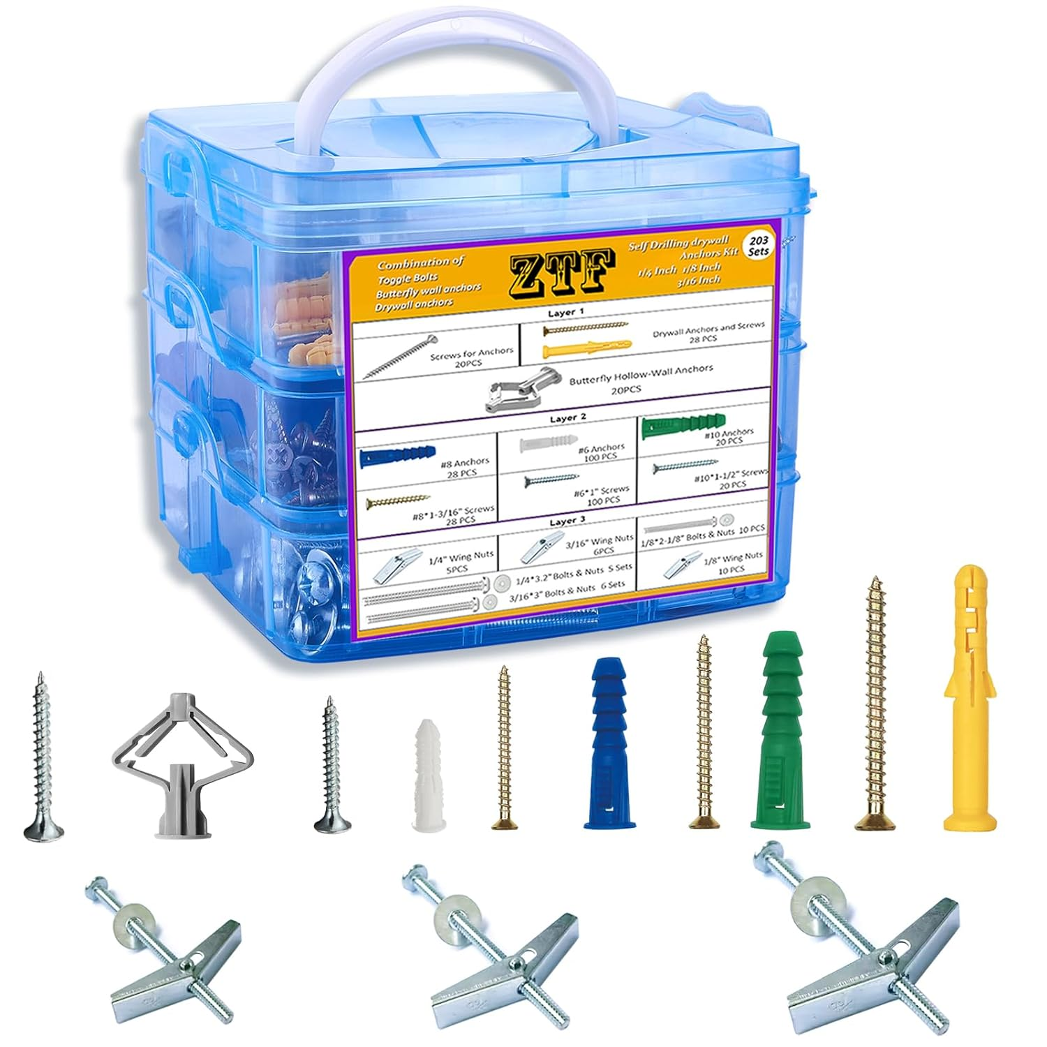 Drywall Anchors and Screws Kit Heavy Duty, Toggle Bolts Hollow Wall Butterfly S