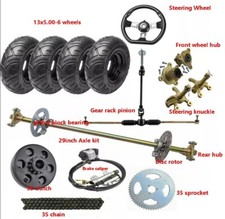 29in Go kart Rear Axle Kit Steering Wheel Tie Rod 6in Wheels Tire 35 Clutch Quad