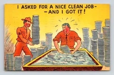 I Asked for A Nice Clean Job, Military Comic Postcard 1941
