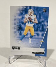 2020 PANINI PLAYOFFS JUSTIN HERBERT GEM MINT RC ROOKIE CARD CHARGERS #203. rookie card picture