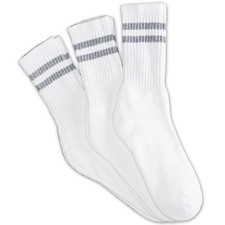 12 Pairs 1 Dozen Crew White Socks with 2 Gray Stripes Classic Retro Old School