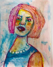 Original Woman Portrait Painting 9x12 Expressive Wall Art Dinner Date Miz Katie