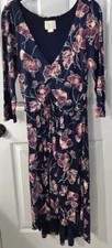 Anthropologie Maeve Size L Navy Blue Heppel Ruched Floral  hi low Dress EUC!