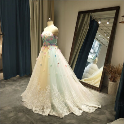 Colorful Rainbow Wedding Dresses Strapless Tulle 3D flowers A Line Bridal Gowns | eBay Colorful Rainbow Wedding Dresses Strapless Tulle 3D flowers A Line Bridal Gowns | eBay