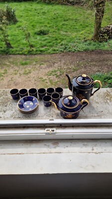 ALTES EISENBLAUES MOKKA SERVICE PORZELLAN von LIMOGES