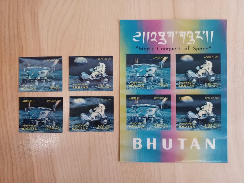 1970 Bhutan 3D Hologram Mans Conquest of Space, Apollo XV #127, 127a-d MNH