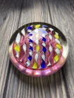 MCM Art Glass Latticino Paperweight Pink & Blue Ribbons w/ Gold 3.5” Italy 1.7lb