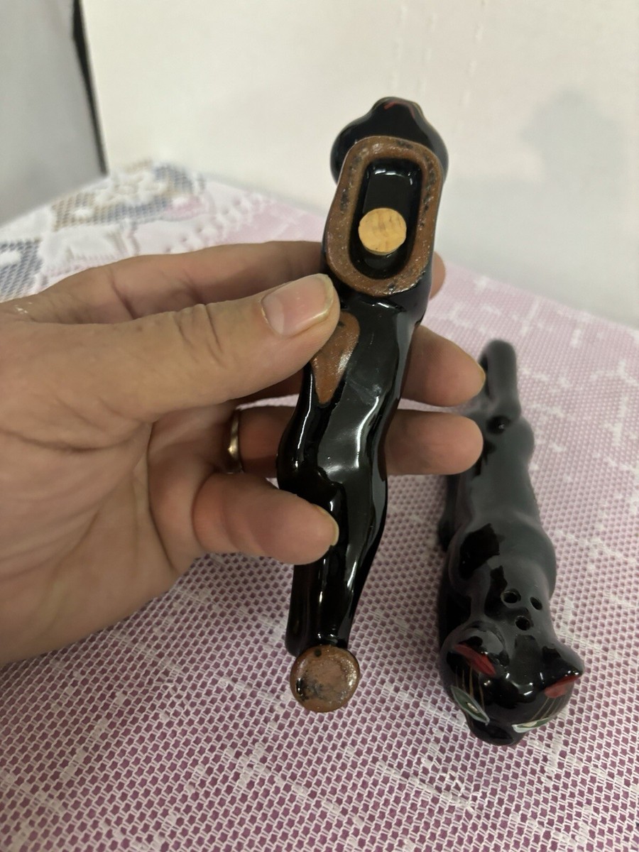 ビンテージ　ミッドセンチュリー　ブラックパンサー　ソルトアンドペッパー猫 Vintage Salt & Pepper Set Rare BLACK PANTHER CAT Retro Jeweled