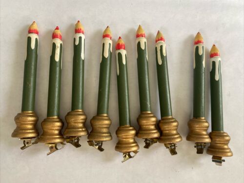 Vintage Mid Century Hand Painted Wooden Candles 9 With Clips For Tree Christmas - Picture 1 of 8