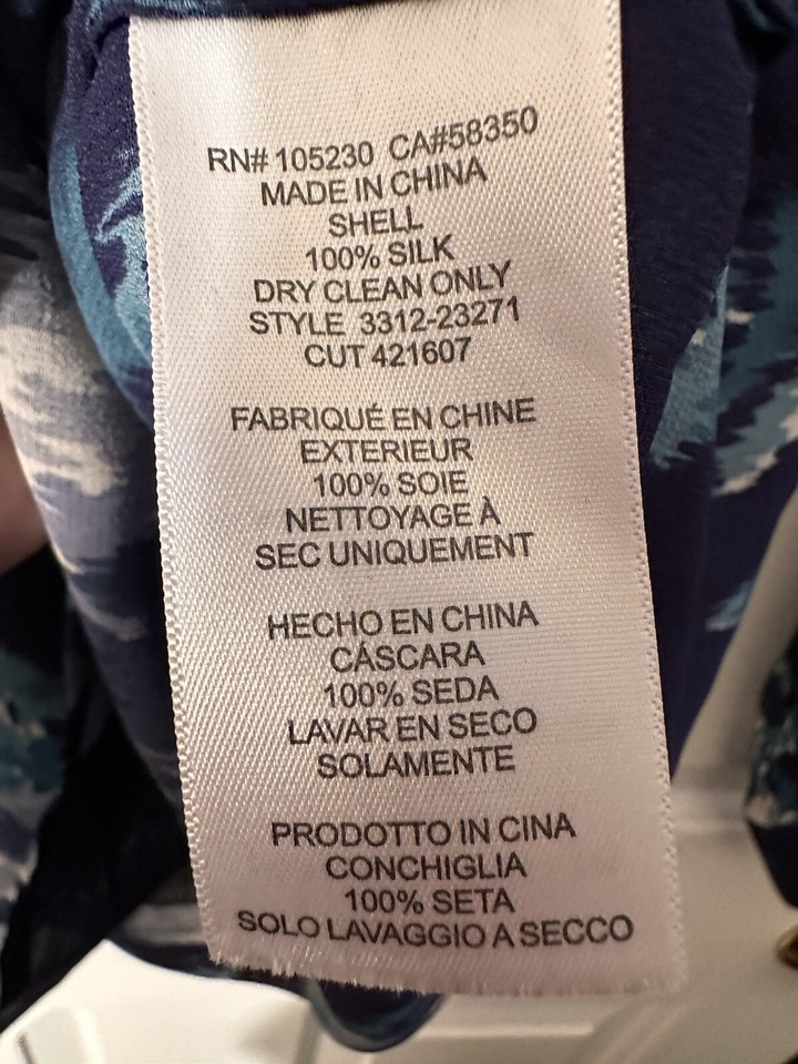 JOIE Women’s Small 100 SILK Lagoon Blue Water Color Splash Split Neck