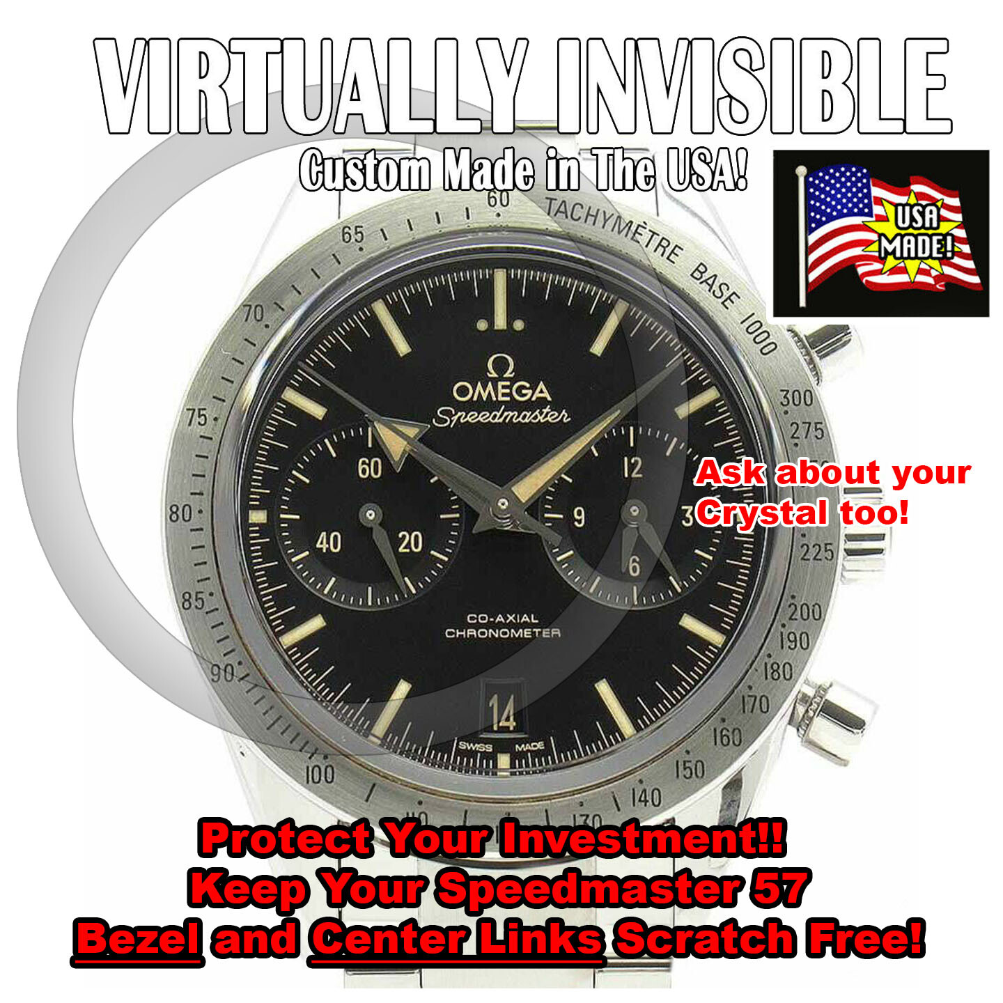For Omega Speedmaster 57 HD Clear Bezel and Center Link Protectors Set x2