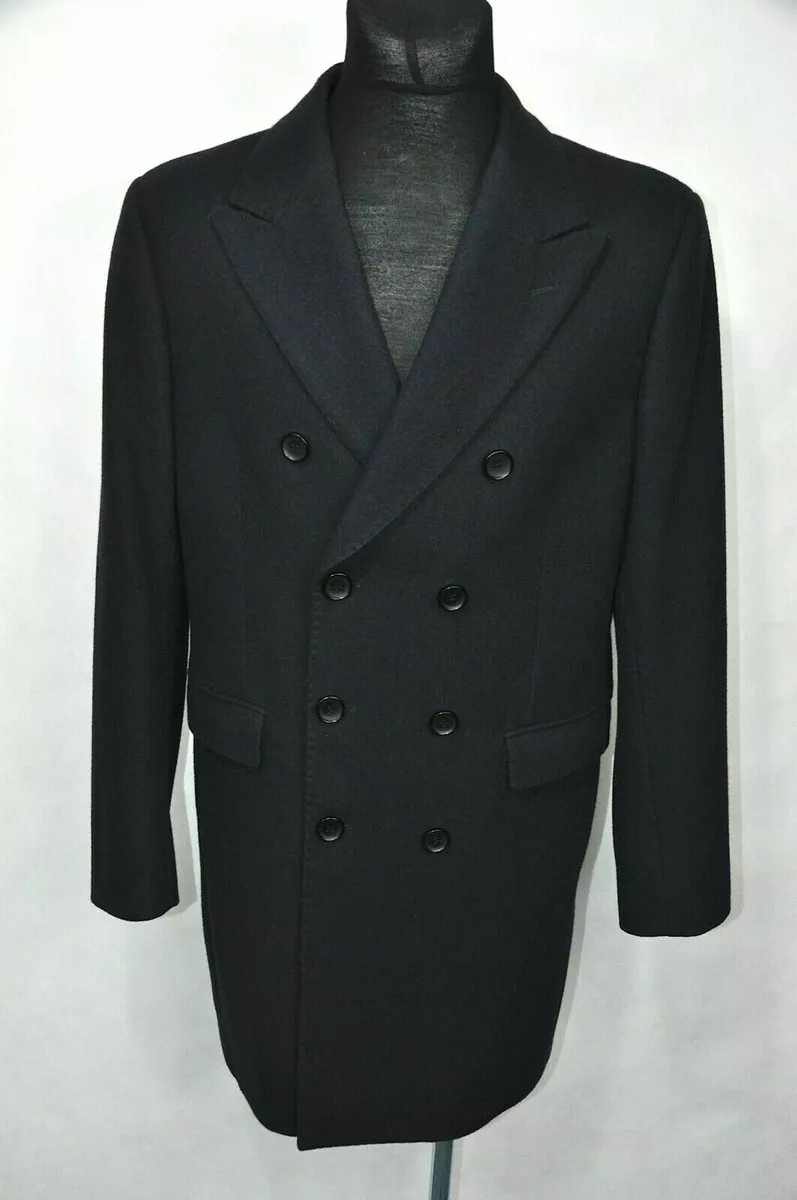 Holland Esquire Double Breasted Wool Blend Navy Blue Men's Coat size L |  eBay
