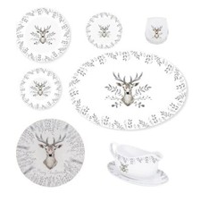 Christmas Tableware Set Grey Stag Design Full Table Setting Ceramic Table Decor