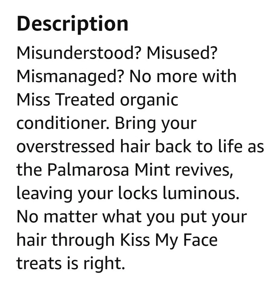 KISS MY FACE Miss Treated PALMAROSA MINT Nourish Conditioner NEW 11 oz ORIGINAL - Image 4 of 4